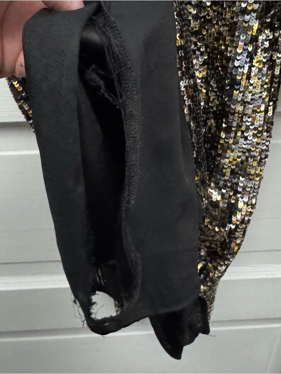 Parker Silk Sequin Mini Dress Gold Black Long Sleeve V Neck Party L - Picture 12 of 15